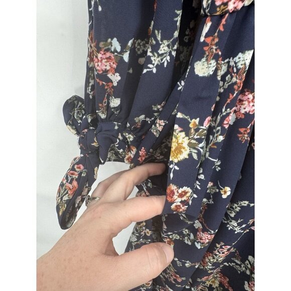 Gal Meets Glam Bonnie Floral Blouson Dress Women 8 Navy Blue Peasant Cottage - Picture 8 of 11